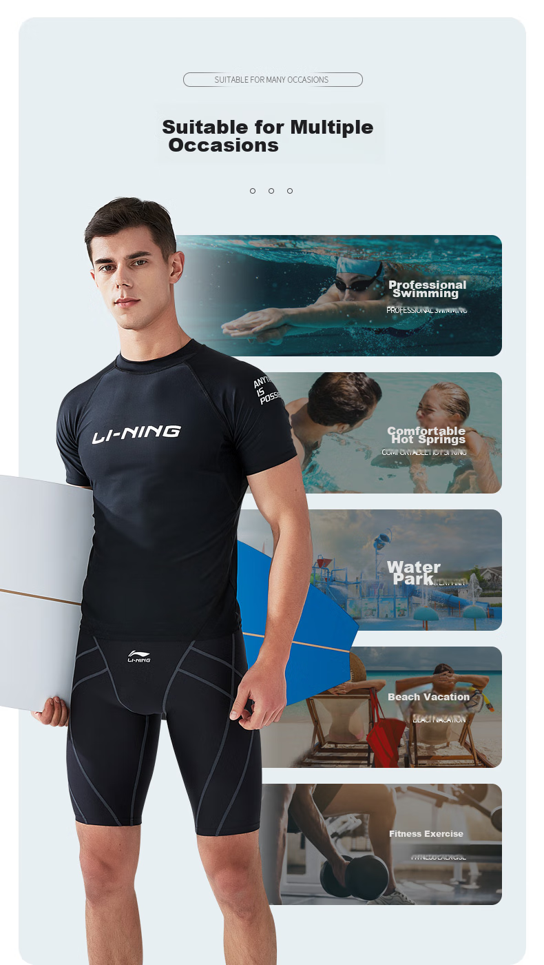 Li-Ning Men's Professional Quick-Dry Swimwear Set, Swimming Trunks And Swim Shirt, 23-69 Long Sleeve Set, Black, XL 9