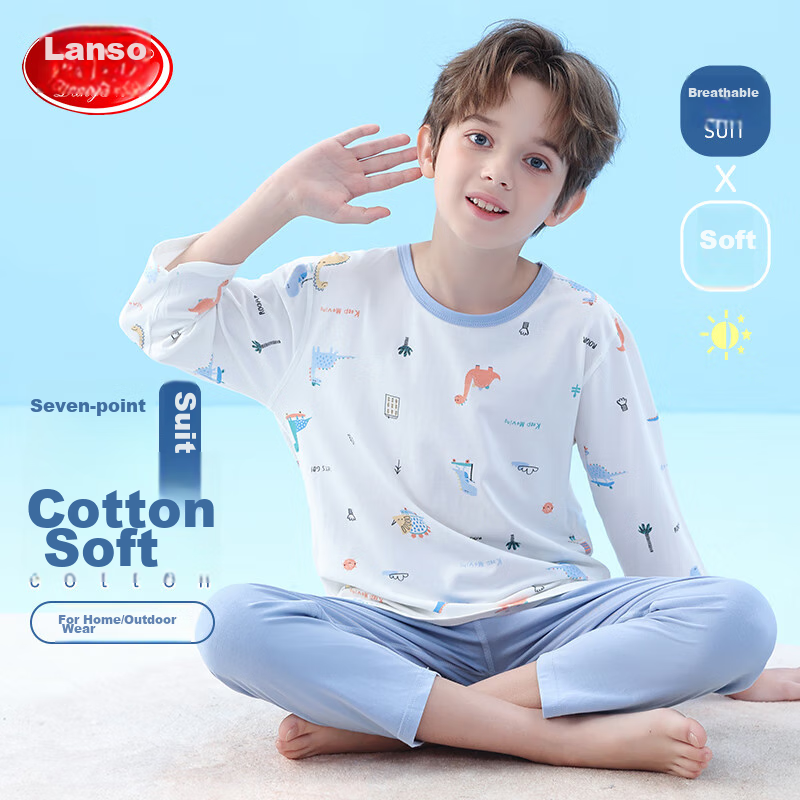 LangSha Children's Pajamas, Summer Thin Style, Three-Quarter Sleeve, Baby Air Conditioning Clothes, Boys And Girls Home Wear Set, for Older Childre
