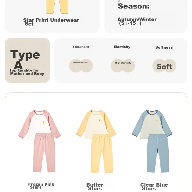 Niduoxiong Winter Baby High-Waist Waist Protection Underwear Set, Children's Pajamas, Infant Cotton Breathable Sleepwear, Warm Underwear for Autumn And Winter 17