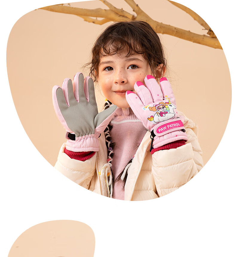 PAW PATROL Kids Five-Finger Ski Gloves Fleece Lined Windproof Warm Snow Play Gloves for Boys and Girls Pink 6