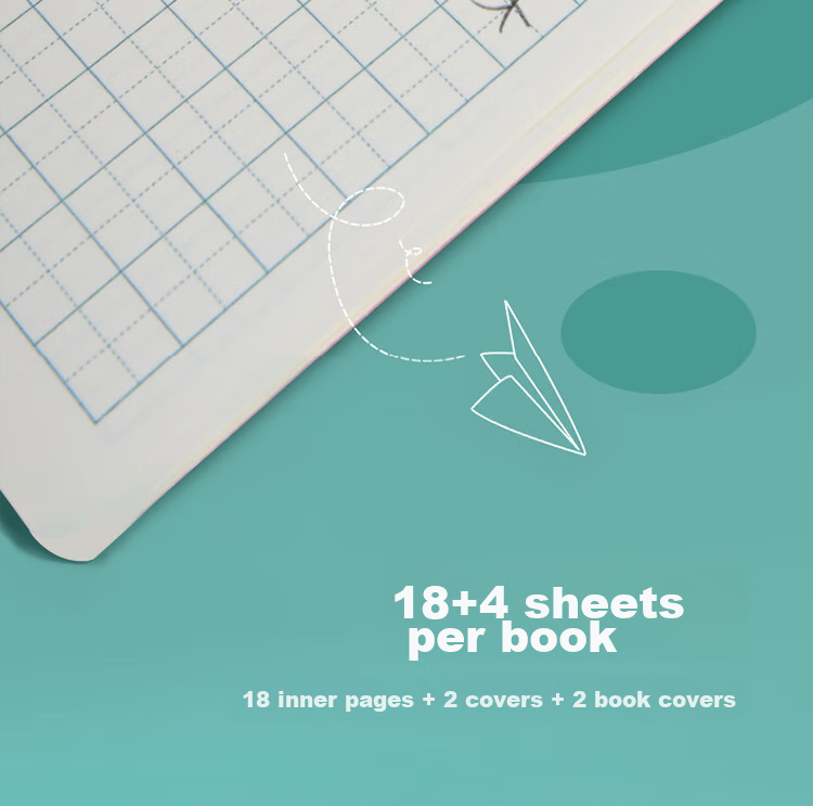 Duoliboshi 36k Tian Ge Ben 8 Grids 11 Lines 22 Sheets with Built-In Book Cover, Tian Zi Ge Writing Practice Notebook for Kindergarten And Primary School Students in Grades 1-3, National Standard Thickened 5 Books [Essential for Students] 8