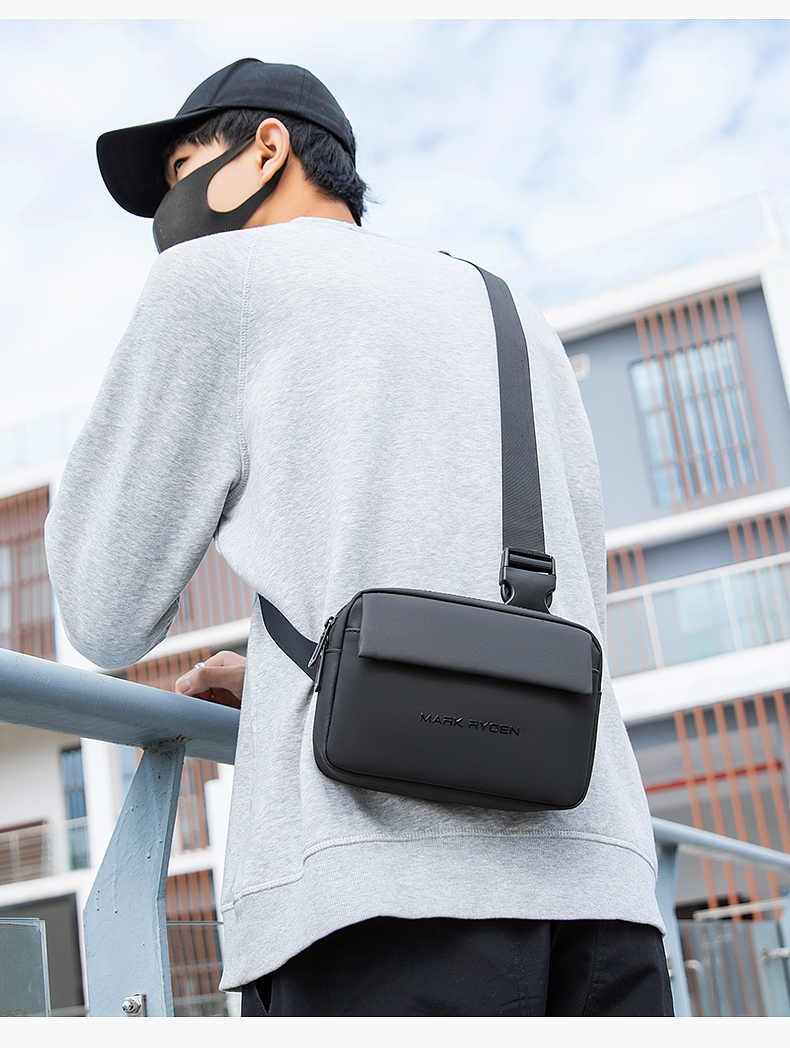 MARK RYDEN Chest Bag, Men's Bag, Sports Casual Shoulder Bag, Stylish Trendy Multifunctional Messenger Bag, MR8028 Elegant Black 6