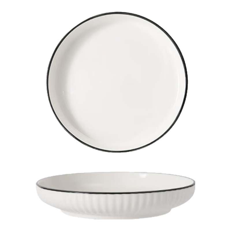 Qiannianlianmu 8-Inch Ceramic Dinner Plate, Deep Dish, Chinese-Style Household White Porcelain Plate, Microwave Safe, TCP0021