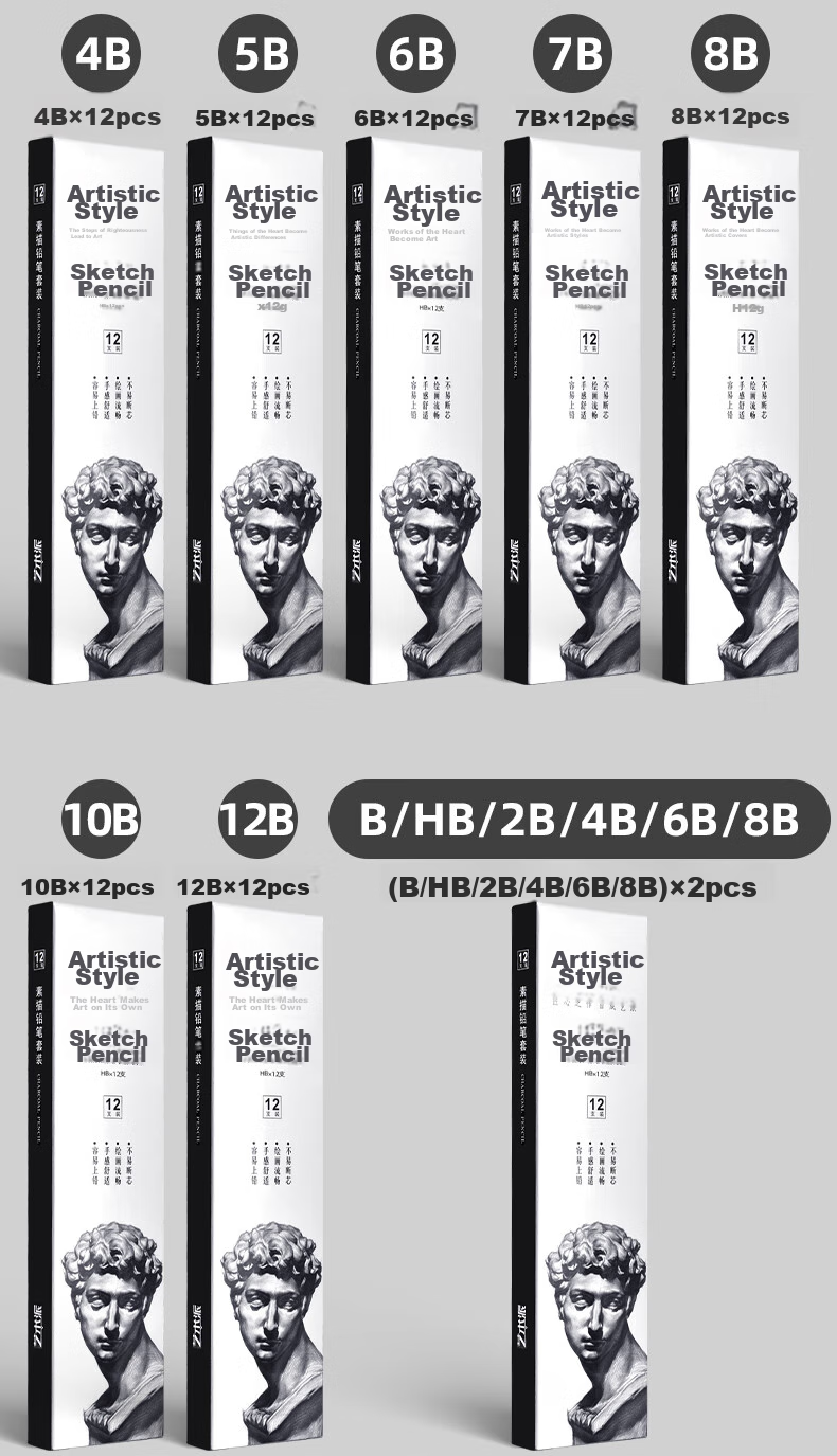 BGI-WAPM Sketch Pencils for Art Students' Exam, Drawing Landscape And Portrait, Beginner's Drawing Pencils, Model #3B, Pack of 12 18