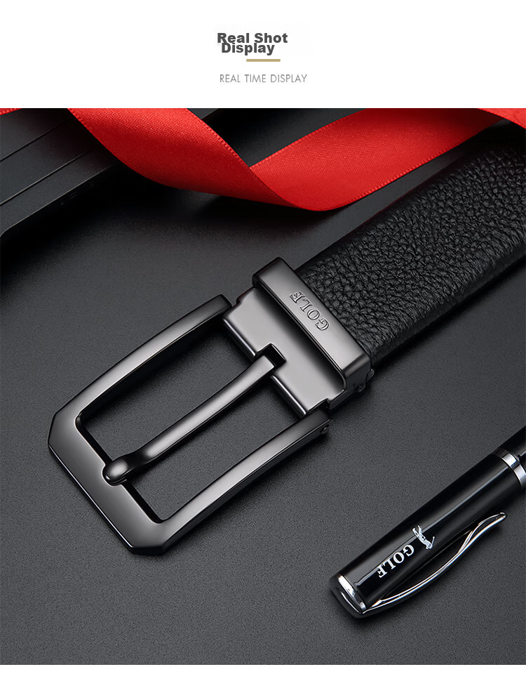 GOLF Pin Buckle Leather Belt for Men, Double-Sided Cowhide Wear-Resistant Waistband for Middle-Aged And Young Men, Gift Box Set, Present for Father 16
