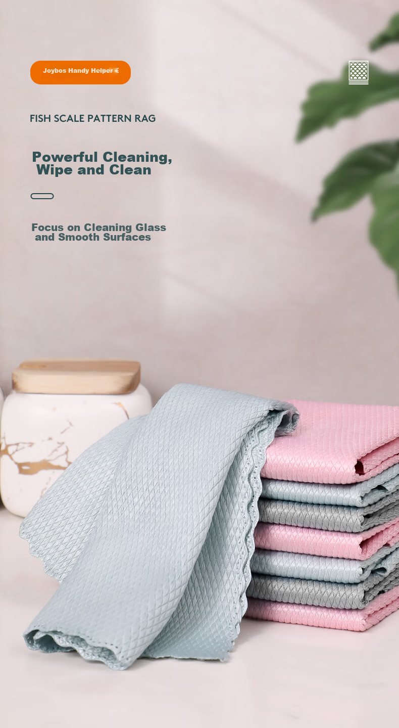 Jiabangshou Fish Scale Cleaning Cloth, 25*25cm*5 Pieces, Wet And Dry Use, for Glass, Mirror, Cups, Household Use, Absorbent Scouring Pad 1