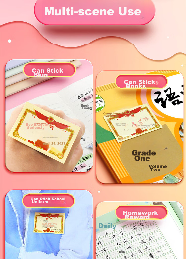 Yuhe Mini Small Certificate Stickers, Creative Cartoon Design for Primary School Students And Preschoolers, Reward And Praise Stickers with Text, Adhesive, Handwritten Honorary Certificates, 150 Stickers, 4260 Classic Style 4