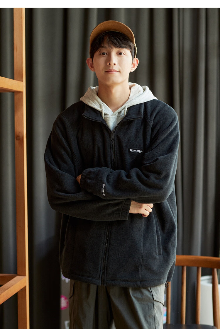 TonLion 2023 Fleece Jacket, Loose Casual Versatile Stand-Collar Jacket, Black, Size L 12