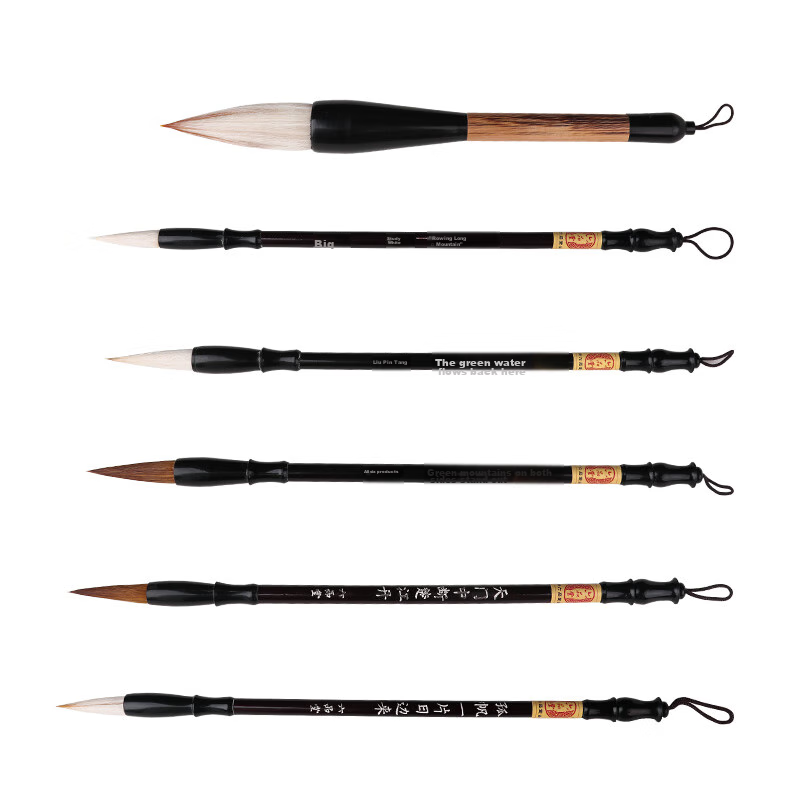 Liupintang Calligraphy Brush Set, Four Treasures of The Study, Calligraphy Brushes for Beginners, 6-Piece Set Including Sheep, Wolf And Mixed Hair Brushes, Dou Brush, Wang Tianmen Mountai