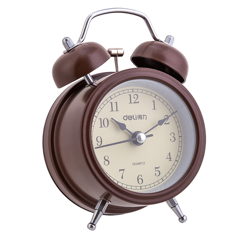 Deli Mini Retro Mechanical Alarm Clock with Night Light, Bedside Alarm for Children And Students, Essential for Back-To And Graduation, Brown 9024, New School Year Gift
