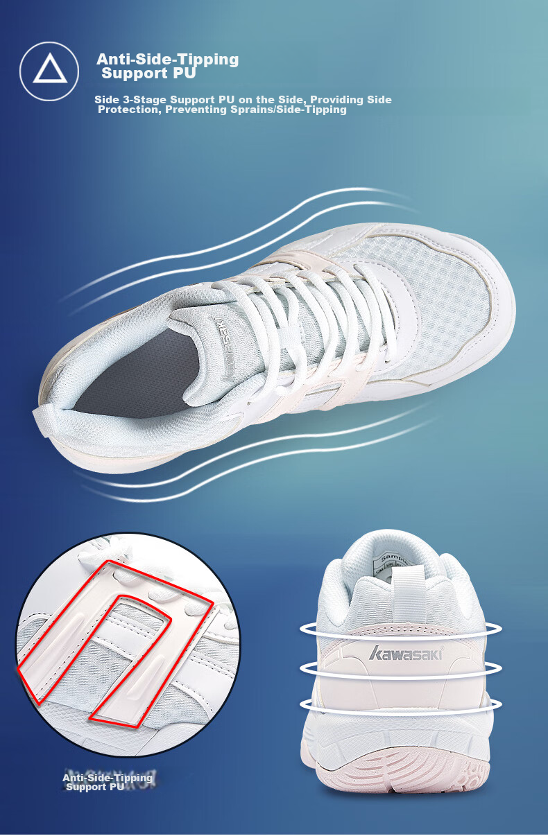 KAWASAKI Badminton Shoes for Women, Professional Competition Training, Wear-Resistant, Shock-Absorbing, Breathable Sports Shoes K-073D White Pink 40 7