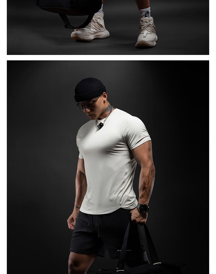Monster Guardians Men's Sports Fitness Shirt Original Yarn Quick-Dry T-Shirt Lightweight Breathable Basic Running Training Short Sleeve Charcoal Black XL 23
