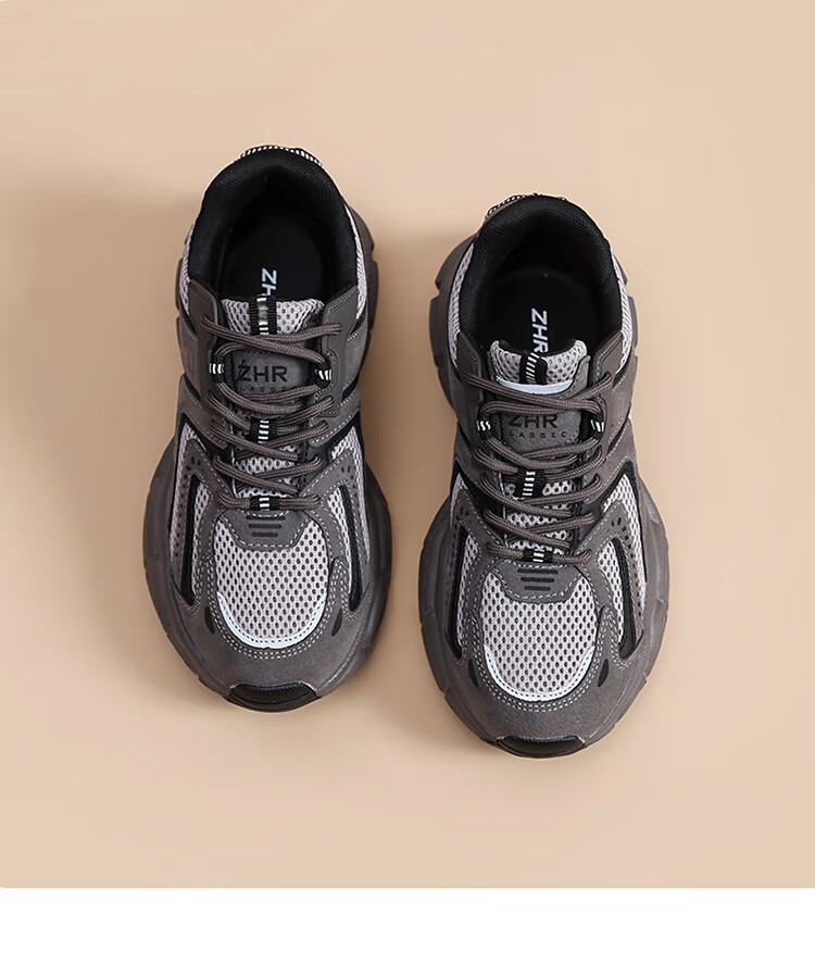 ZHR Spring And Autumn Dad Shoes for Women, Versatile Thick-Soled Casual Shoes, Breathable Mesh Sports Shoes for Women, BV63, Dark Gray, Size 35 22