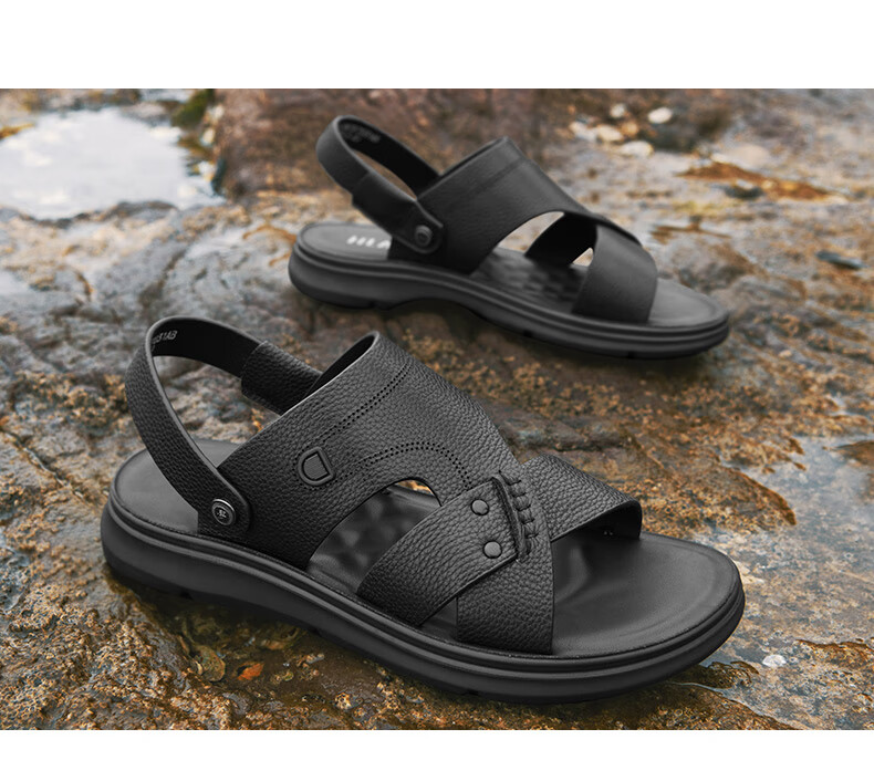 HLA Men's Slip-On Sandals, Top-Grain Leather Breathable Beach Shoes for Men, T031 Brown Size 40 12