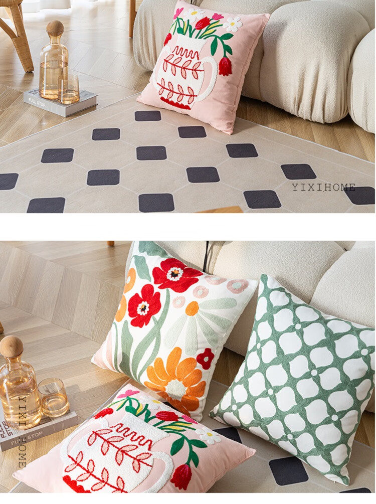Fanyejia American Floral Pillow Cover without Insert, for Living Room Sofa Car Cushion, 3D Textured Backrest, Office Pillow Cover 11