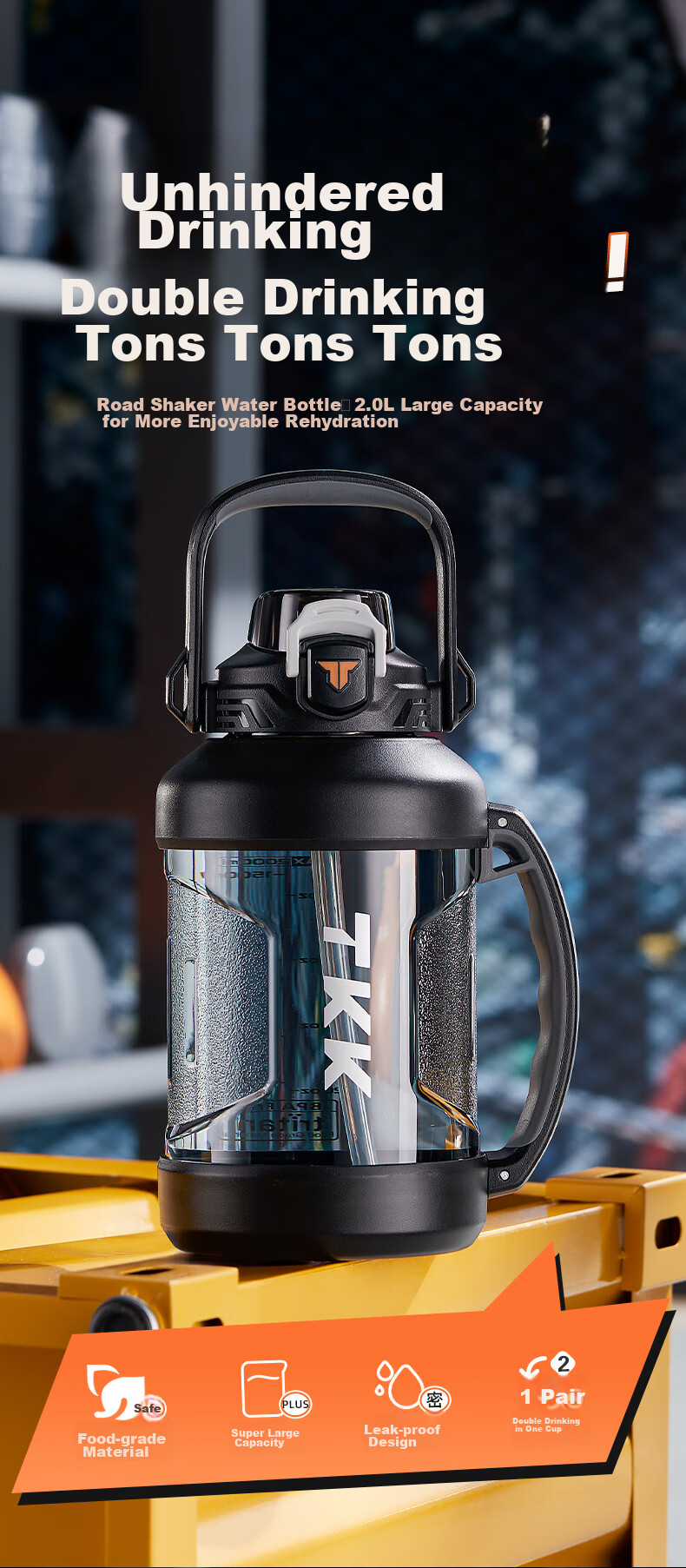 TKK Dunton Bucket Sports Water Bottle, Extra Large Capacity Fitness Water Cup, High Temperature Resistant, Men's Tritan Tundun Student Summer Cup 3