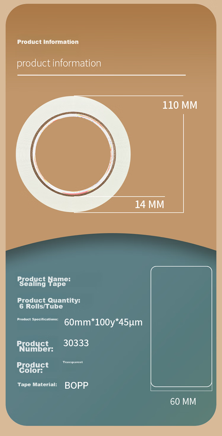 Deli High-Quality Transparent Packing Tape Wide Adhesive Tape, 60mm*100y*45μm (91.4m/roll), 6 Rolls, Office Supplies, 30333 10