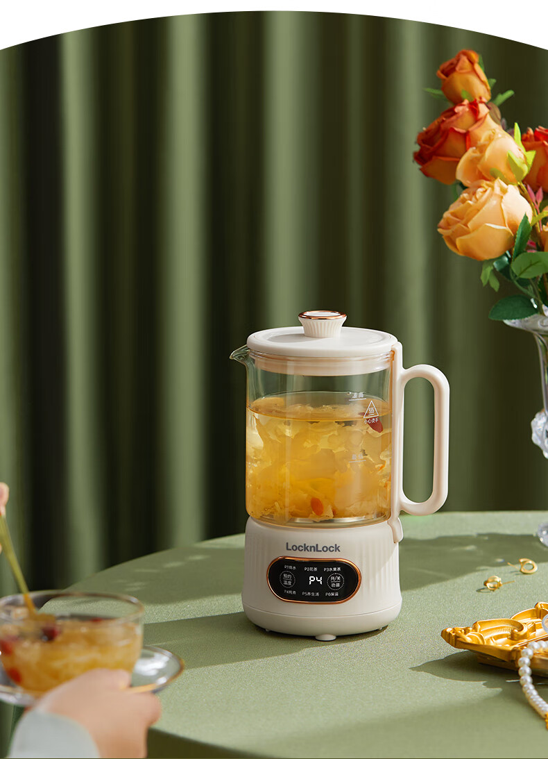 LOCK&LOCK Glass Health Pot Temperature Control Portable Electric Kettle Desktop Electric Stew Cup Office Heating Kettle EJK3495GRN 4