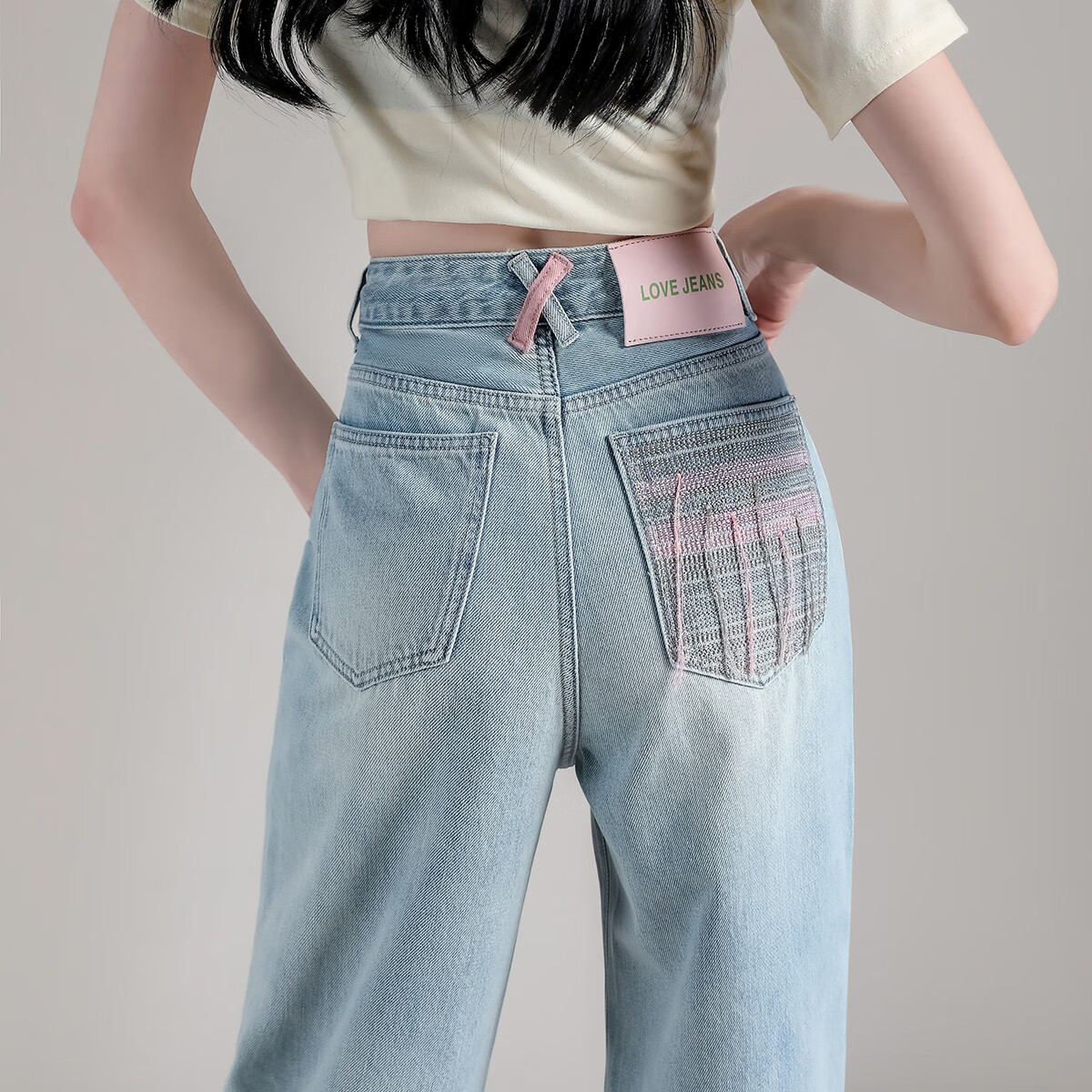 Dme [Sweet Cool Lady Style] Embroidered Tassel Jeans for Women, Spring And Summer Popular Loose Casual Non-Stretch Straight Wide-Leg Pants