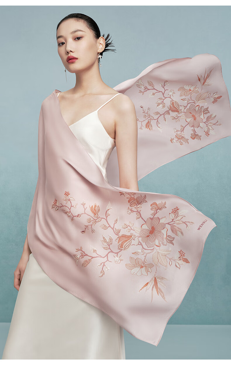 Wanshili Silk Scarf, Mulberry Silk Long Shawl, Outer Wrap, Gift for Elders, Mid-Autumn Festival Present, Silk Scarf Gift Box, Orchid Desig 7