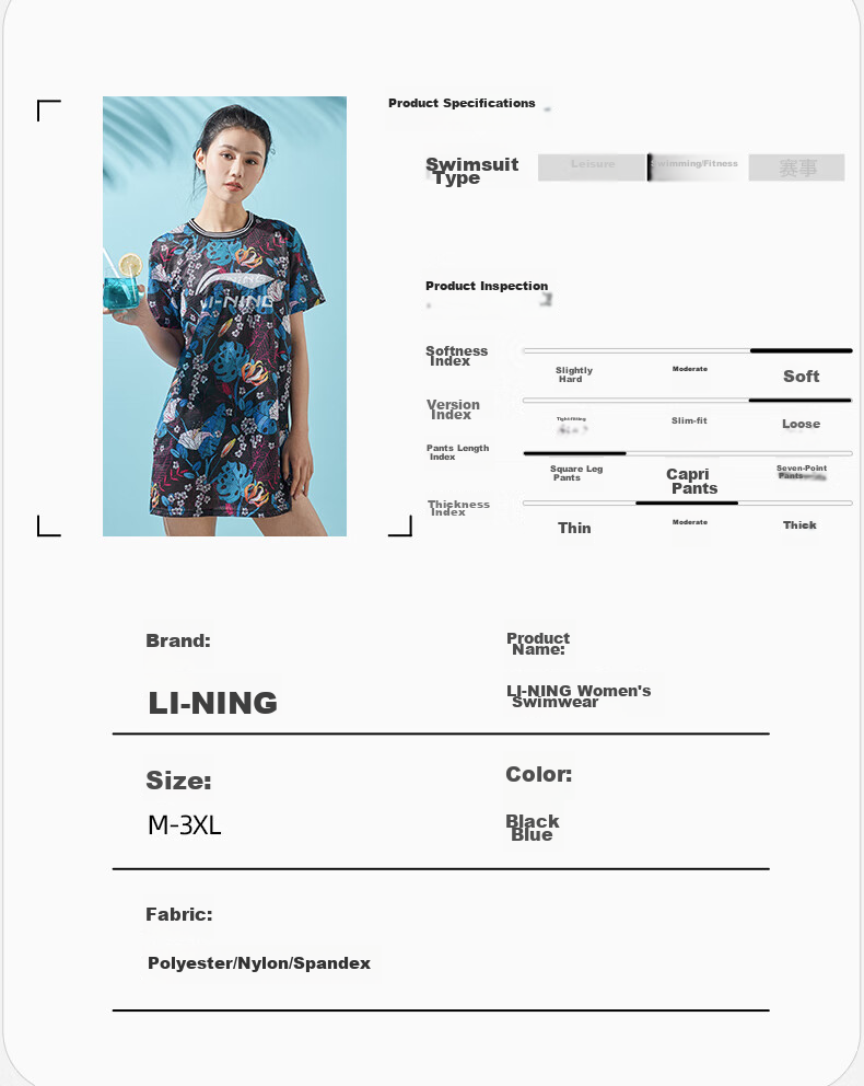 Li-Ning Women's Three-Piece Swimsuit Set, Beach Vacation Sun Protection Cover-Up, Tummy Control Slimming Swimwear for Hot Springs, 727 Black And Blue, Size M 11
