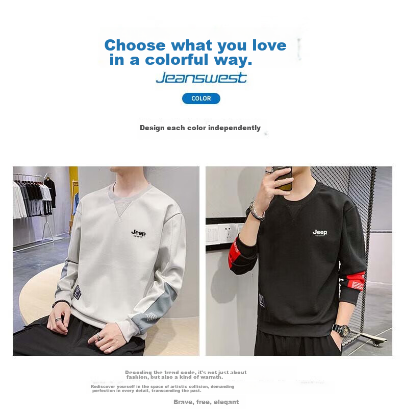 JEEP SPIRIT Men's Sweatshirt, Spring And Autumn Long-Sleeve T-Shirt, Casual Round Neck Pullover for Young And Middle-Aged Men, White, 3XL 10