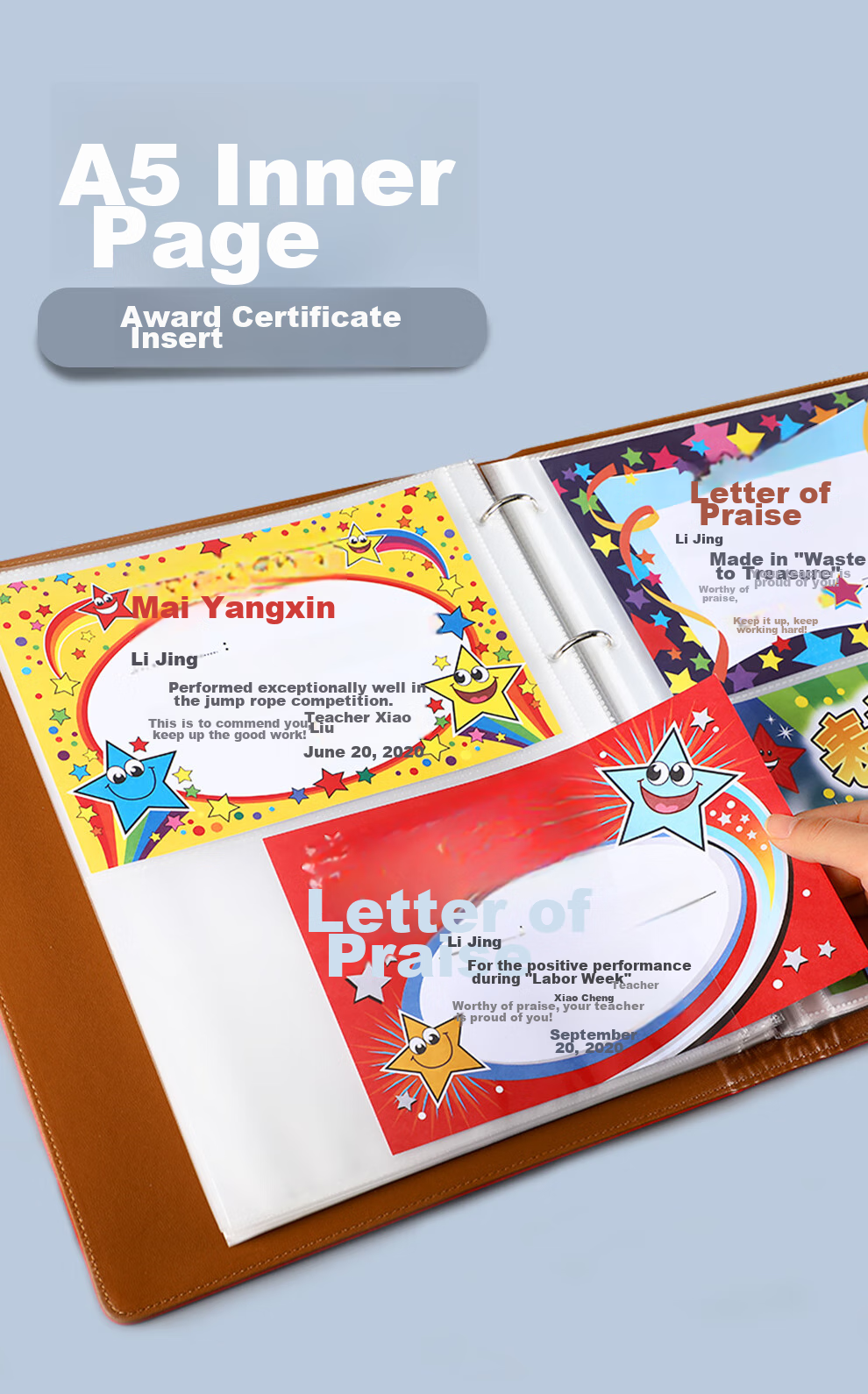Faramon Certificate Collection Folder A4 Honor Certificate Leather Multi-Functional Storage Student File Folder Album Large Children's Collection Folder Leather - Orange A4*40 Sheets 12