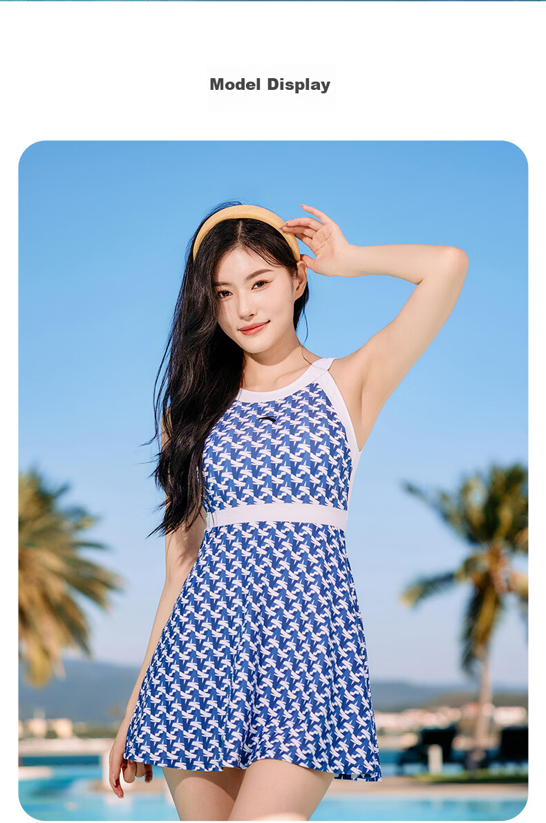 ANTA Slim Waist Swimsuit for Women, One-Piece Dress Style, Conservative, Slimming, Chlorine-Resistant, Quick-Drying, Hot Spring Swimwear, Small A Dress L 14