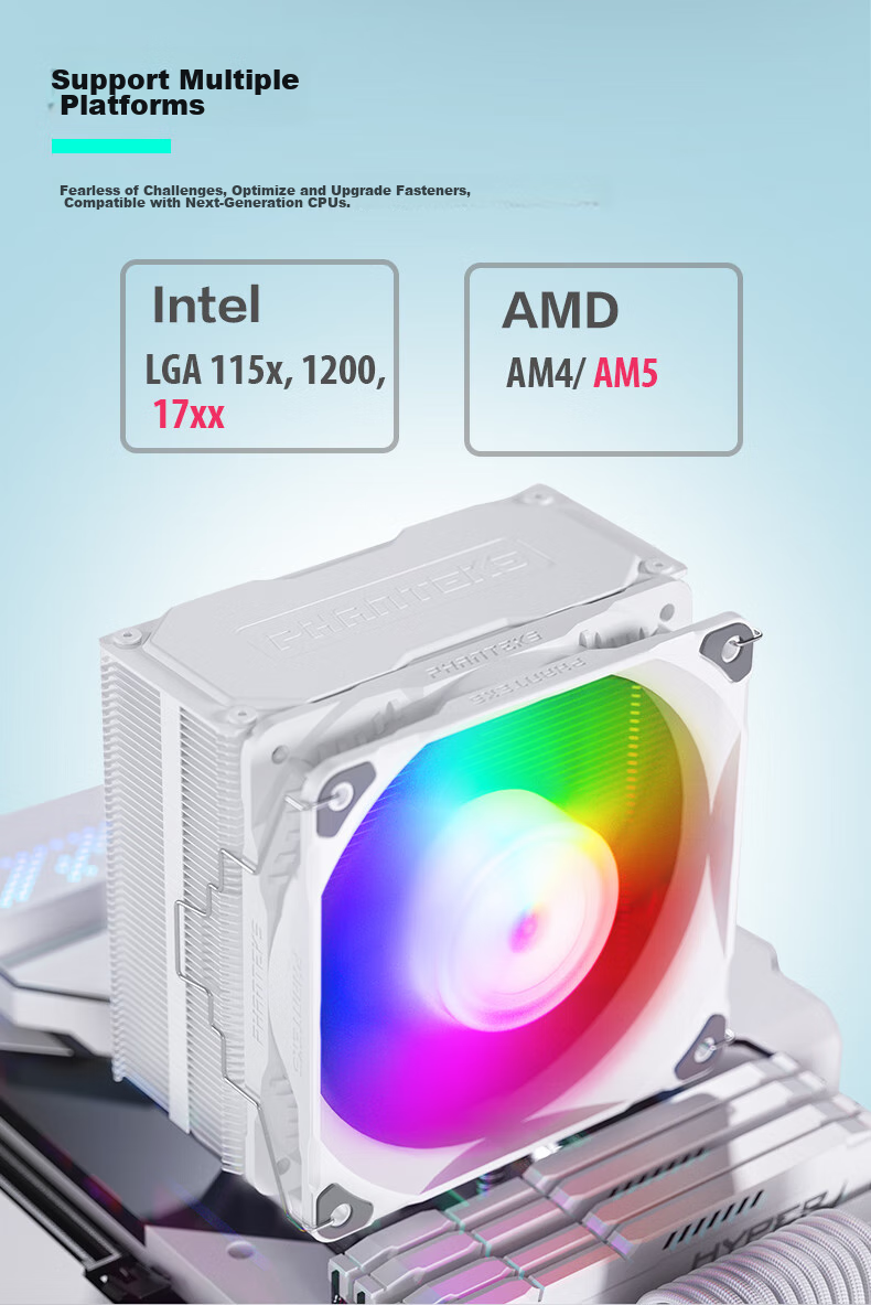 PHANTEKS Polar S5 White Inverse Gravity 5 Heat Pipe Air Cooler CPU Cooler (High Airflow ARGB Fans / High-Performance Thermal Paste / Heat Spreader / Noise Reduction) 5
