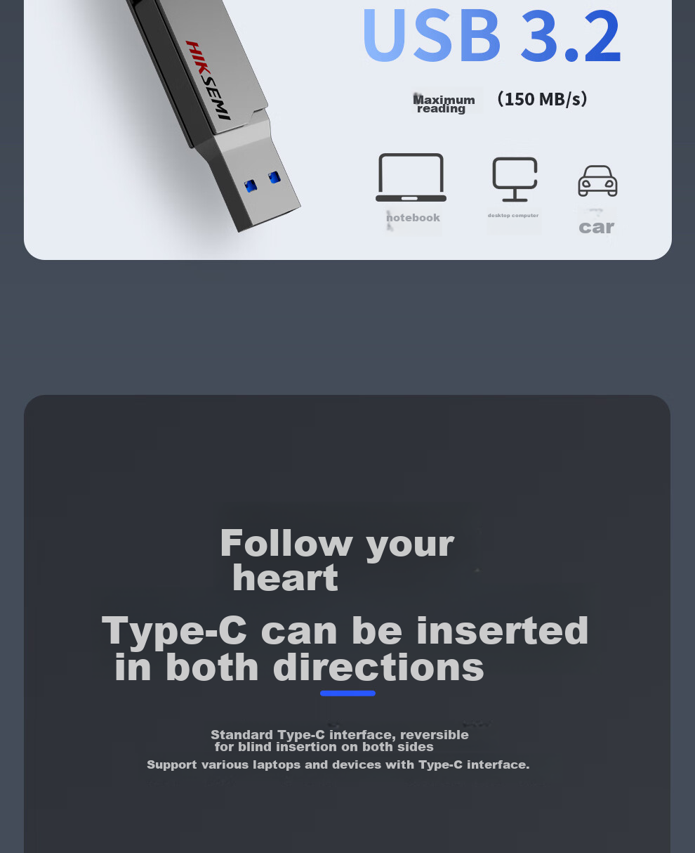 HIKVISION 128GB Type-C Dual Interface USB Flash Drive Large Capacity X307C USB3.2 High-Speed Dual-Head Flash Drive Compatible with Apple And Huawei Computers for Mobile Office Use 8