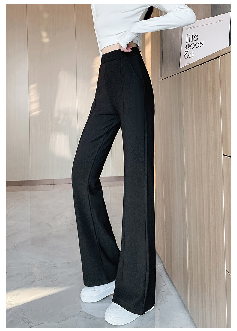 LangSha Women's Spring Thin High-Waist Slim Flared Trousers Casual Draped Long Pants 14