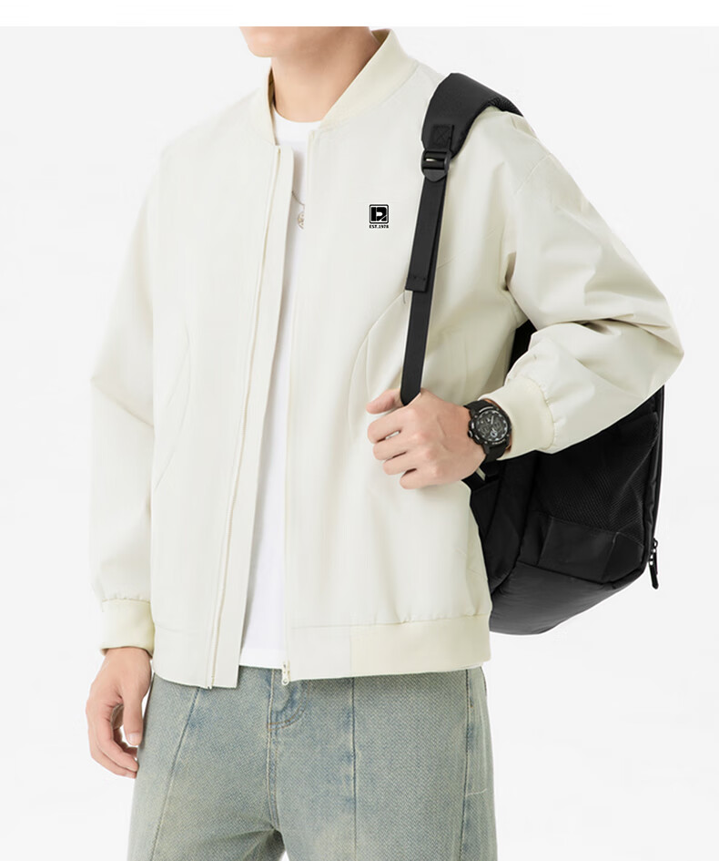 ROMON Jacket for Men, Autumn Sports Baseball Uniform, Casual Menswear, Outdoor Outerwear, ZH2402, Off-White, 4XL 10