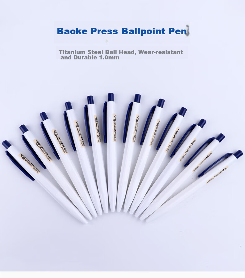BAOKE B59 1.0mm Medium Oil Pen, Retractable Ballpoint Pen with White Barrel, Writing Blue Ink, 12 Pens/box 1
