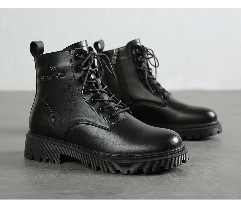 Warrior Men's Winter Fleece-Lined Warm Martin Boots Outdoor Sports High-Top Work Boots Black (Fleece-Lined) Size 41 13