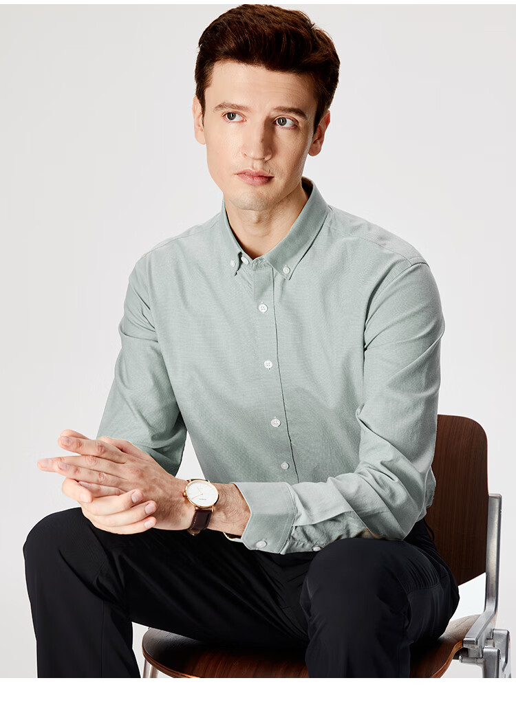 FIRS Men's Long-Sleeve Shirt, All-Season Oxford Cloth, Wrinkle-Resistant, Easy-Care, Breathable And Comfortable Undershirt 14