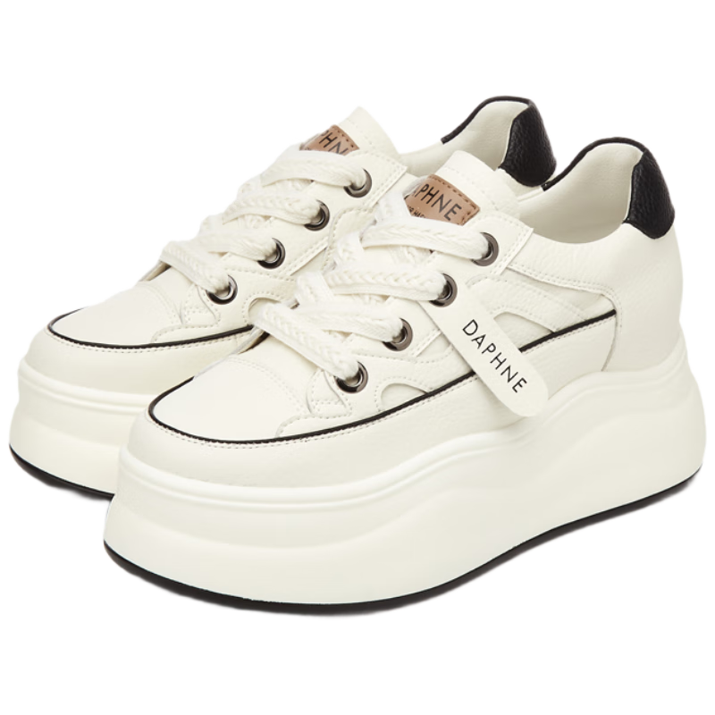 DAPHNE Women's White Sneakers, Versatile Breathable Sports Shoes, Thick-Soled Heightening Casual Trendy Skateboard Shoes for Women, Black, Size 40