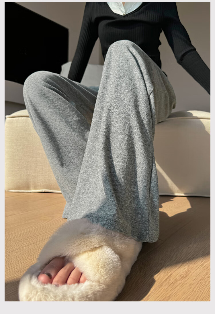 FitonTon Women's Casual Pants, Spring And Summer Style, Loose Straight-Leg Glutinous Rice Pants, High-Waisted Lazy Floor-Length Trousers, Trendy Slimming Wide-Leg Pants, Size S 12