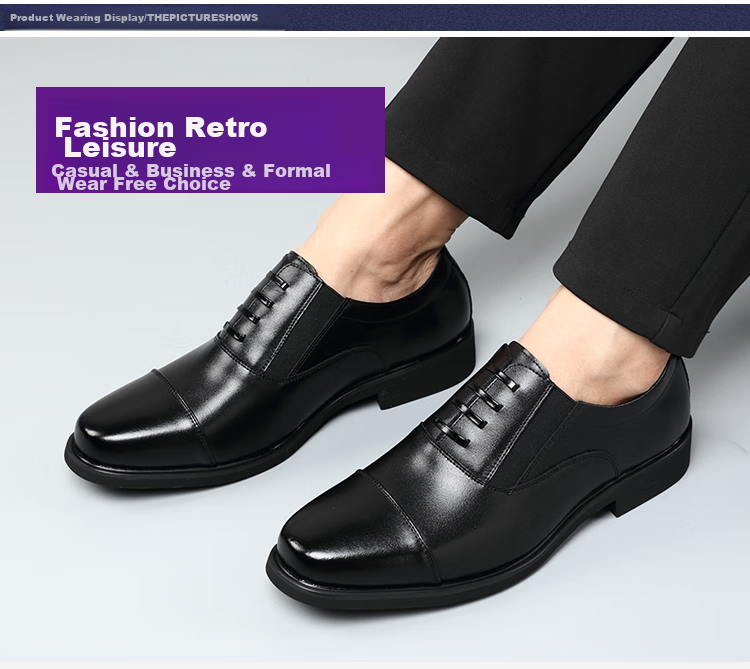 Poitulas Men's Leather Shoes with Three-Point Connection, Business Casual Formal Shoes, British Comfortable Slip-On Loafers, 9916 Black, Size 38 15