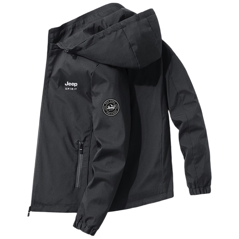 JEEP SPIRIT Men's Jacket, Spring And Autumn Outerwear, Korean Style Loose-Fitting Hooded Coat for Men, Black, 4XL