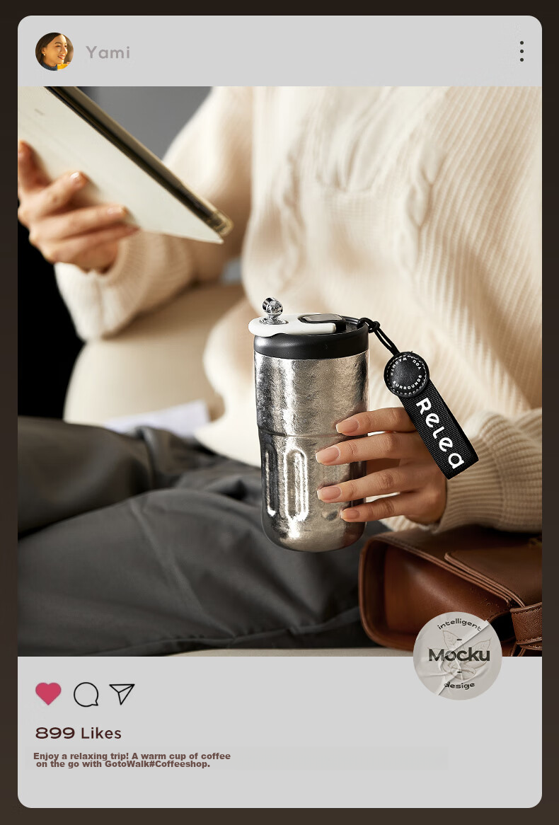 RELEA Pure Titanium Insulated Mug, Titanium Cup for Men And Women, Stylish Large Capacity Smart Coffee Cup Gift Box Water Bottle Birthday Present 18