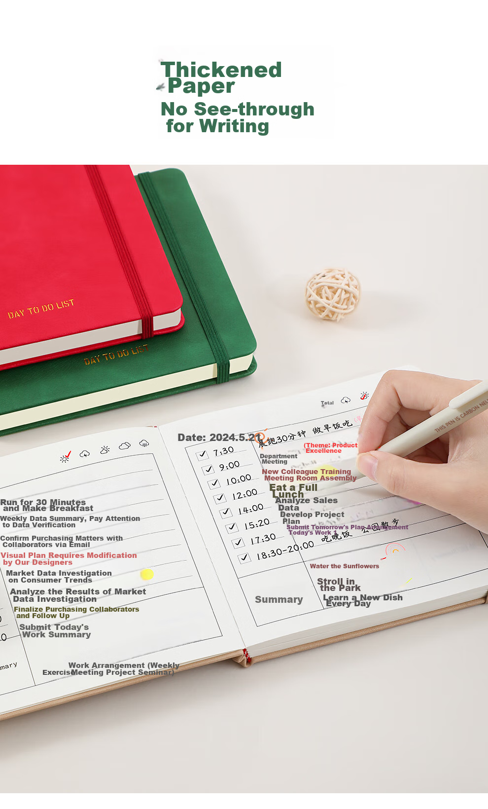 Zuolanzhe Daily Planner Portable Pocket Notebook Square Notepad Time Management Self-Discipline Check-In Schedule Book Handheld Journal Thick Diary Work Study Notebook Red 9