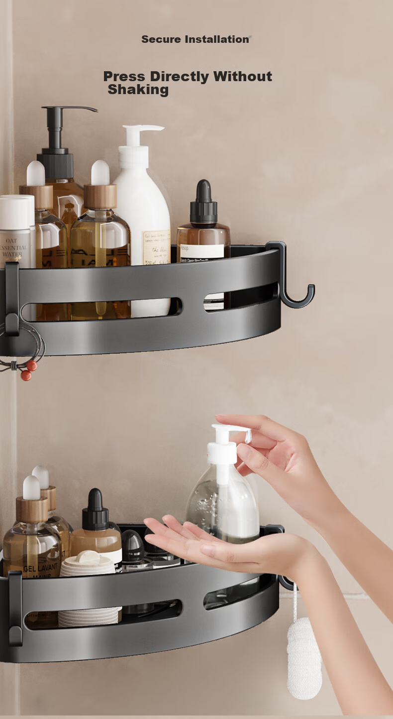 MICOE Bathroom Storage Rack, Toilet Corner Shelf, Space Aluminum Triangular Basket, Kitchen Wall-Mounted Storage Basket, No Drilling Required 9
