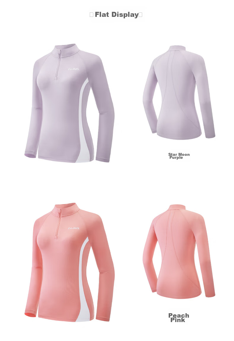 CAMEL Thin Fleece Sports Top for Women, Stand-Up Collar Long Sleeve Running Fitness T-Shirt C1W14L0623 Peach Pink S 34