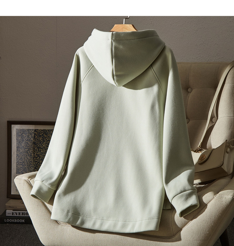 Dme [Split-Style Craftsmanship] Spring And Autumn Hooded Loose Casual Slightly Elastic Long-Sleeve Women's Sweatshirt, Light Water Green, S 17