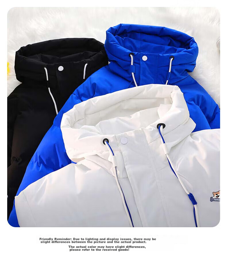 NASA MARVEL Cotton Jacket for Men, Winter Coat, Thickened Trendy Puffer Jacket, Sports Couple Style Cotton Padded Coat, White, 2XL 18