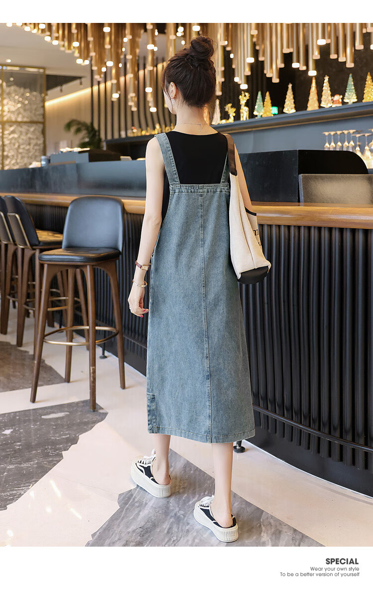 Cypress Denim Suspender Dress 2026 Spring New College Style Loose Mid-Length Dress 6