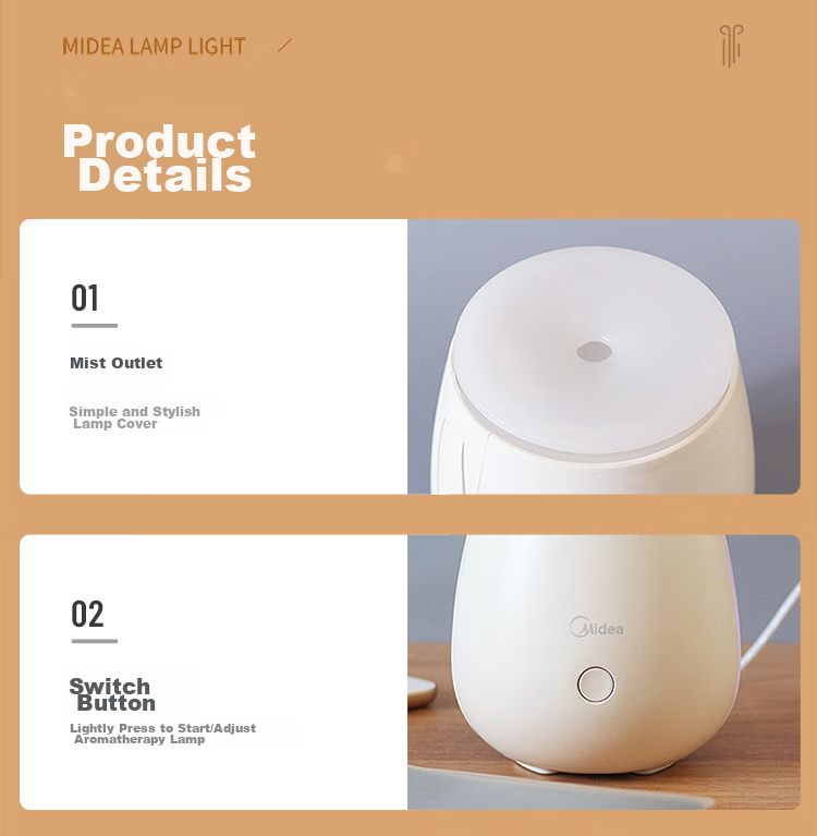 Midea Mini Night Light with Aromatherapy Diffuser, Home Humidifier, Holiday Birthday Gift, Colorful Bedside Mood Lamp 13