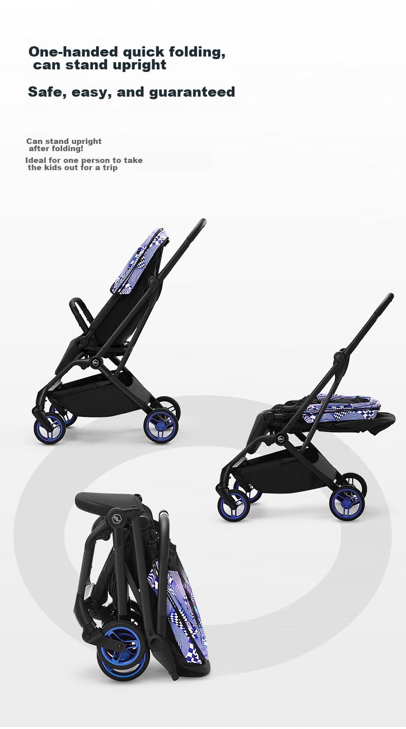 HBR Stroller with Reversible High View, Newborn Carriage, Can Sit And Lie Down, M360 Luminous, Black And White Checkered Patter 16