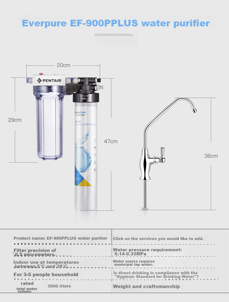 Everpure Under-Sink Mineral Water Purifier for Home Use, High Flow Rate with Zero Wastewater, Direct Drinking, 1.8L/minute, 3500L Treatment Capacity, EF-900P Plus 20