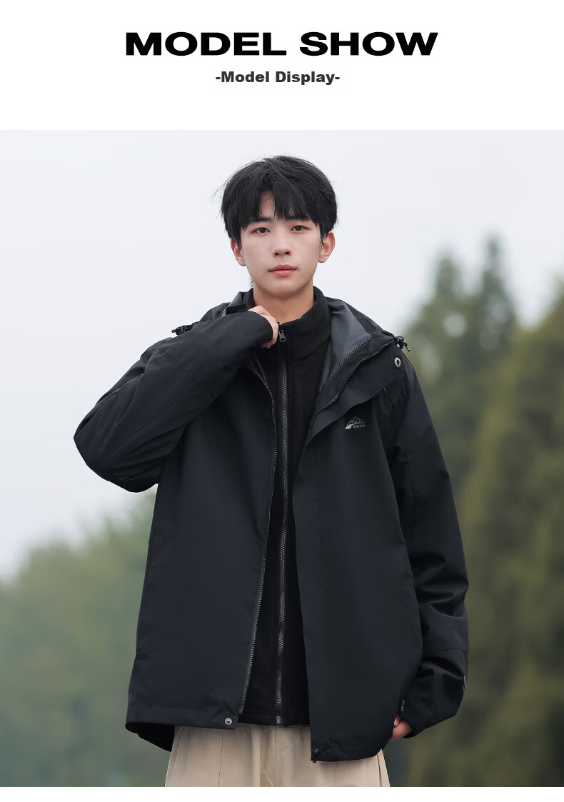 Huili Three-In Jacket for Men, Autumn And Winter Fleece-Lined Outdoor Windproof Mountaineering Coat, Men's Clothing, Black, 3XL 12